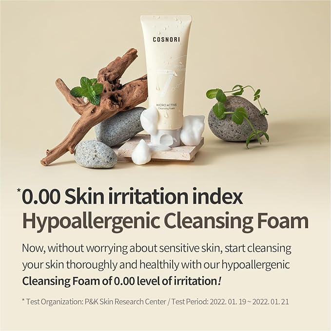 COSNORI Micro Active Cleansing Foam – Vegan, Non-irritating, Korean Facial Cleanser, Skin soothing, 7 Plant Extracts Daily Face Wash, 5.07 fl oz