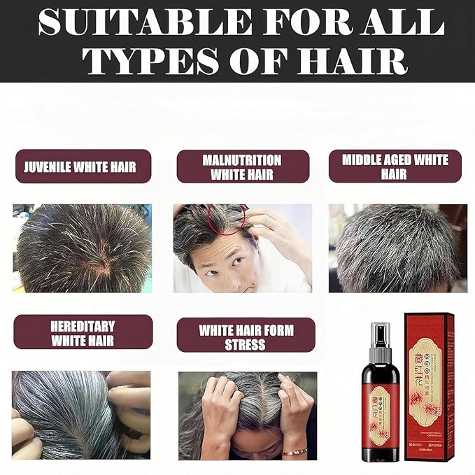 Saffron Hair Blackening Spray, Saffron Hair Spray, 100ml Herbal Extracts Hair Serum, Saffron and Polygonum Multiflorum Essence Spray, Leaving Hair Shiny & Prevent Gray Hair (1Pcs)