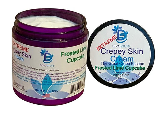 Extreme Crepey Skin Body & Face Cream With Hyaluronic Acid, Alpha Hydroxy and More, by Diva Stuff (Frosted Lime Cupcake)