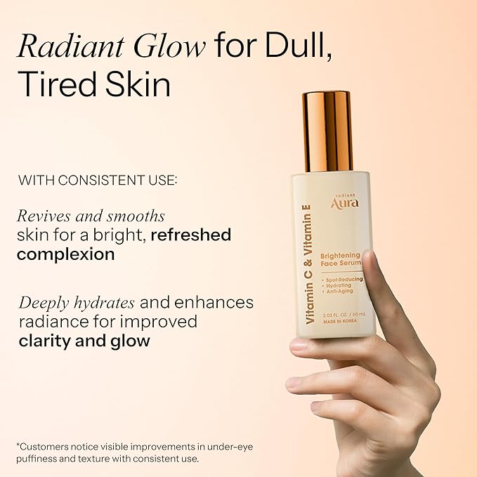 Face Serum with Vitamin C & E – Dermatologist Tested Korean Formula for Dark Spots, Wrinkles & Fine Lines – Brightening & Hydrating Anti-Aging – Smooth, Radiant Skin – 2-Pack, 2 Fl. Oz