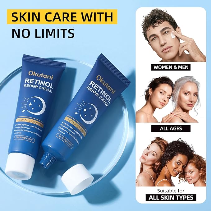 Retinol Cream for Face, Face Moisturizer, Skin Tightening Cream for Face with Collagen and Hyaluronic Acid, Anti-Aging, Firming Skin Care Neck & Décolleté for Day & Night, Instant Lift, 1.7 fl oz