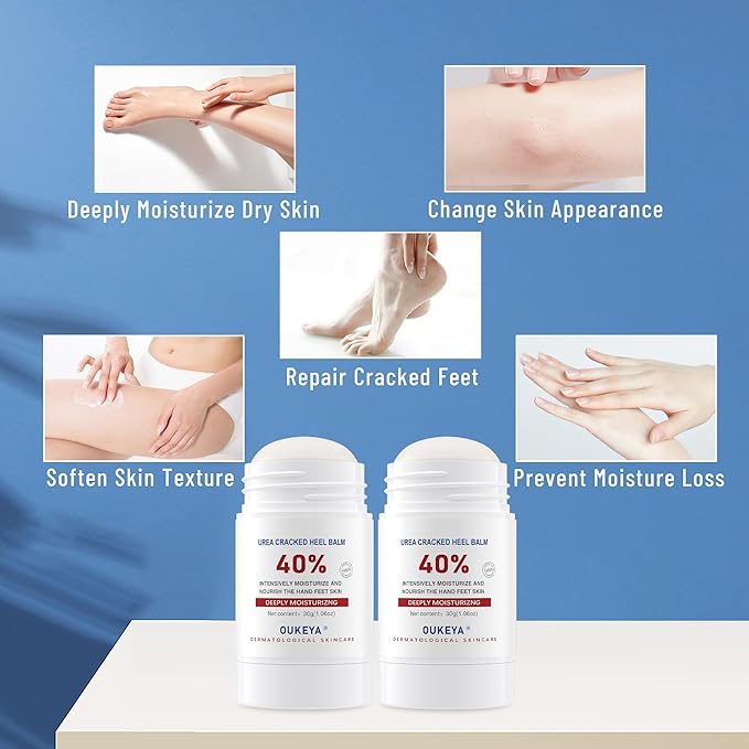 OUKEYA Urea Cream Stick 40 Percent,Heel Balm,Urea Hand Cream Stick and Foot Cream Stick for Dry Cracked,Cracked Heel Treatment.Urea Cream 40 Percent for Feet Maximum Strength（2 Pack）