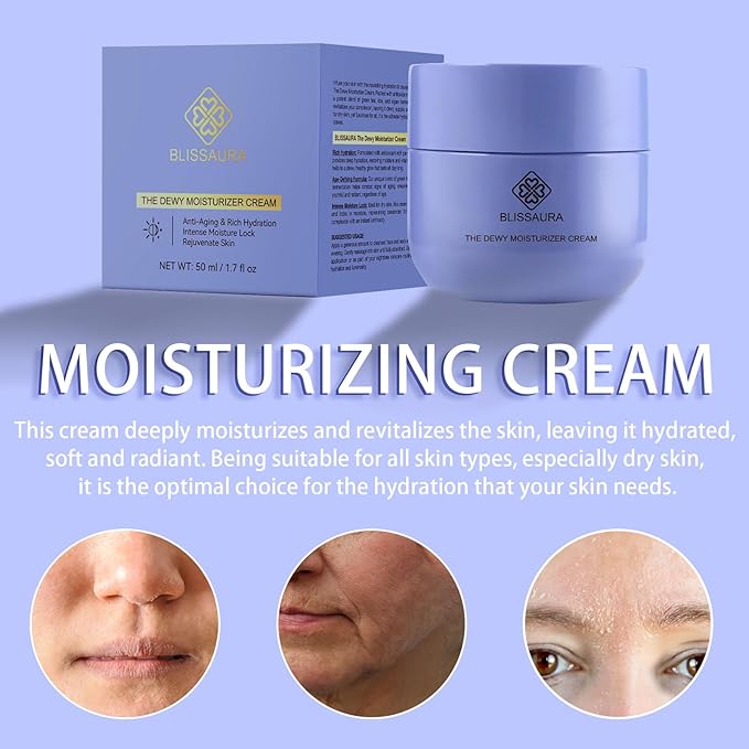 Dewy Skin Cream Face Moisturizer Water Cream for Women with Purple Rice & Hyaluronic Acid - Rich Face Cream to Hydrate, Plump and Protect Dry and Combo Skin 50ml/1.7 fl oz