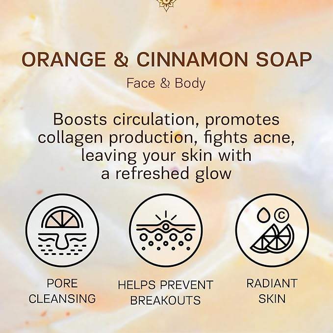 AUTHENTIC BATH & SOAP - Orange Cinnamon Organic Soap Bar (Handmade, Pack of 2) - Natural, Vegan, Organic Essential Oils, Unscented Bar Soap for Oily and Acne-Prone Skin, Cruelty-Free, 4.2 Oz Each