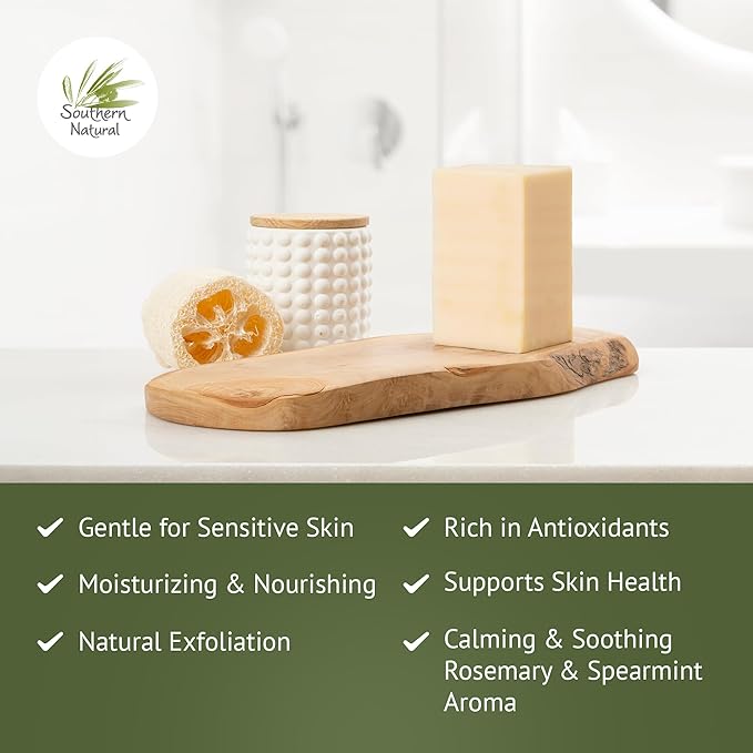 Southern Natural Handmade Goat Milk Soap Bar - Nourishing Cleanser for Dry and Sensitive Skin, Homemade Face & Body Wash with Rosemary Mint, Spearmint Essential Oil, 2-Pack (4-4.5 oz)