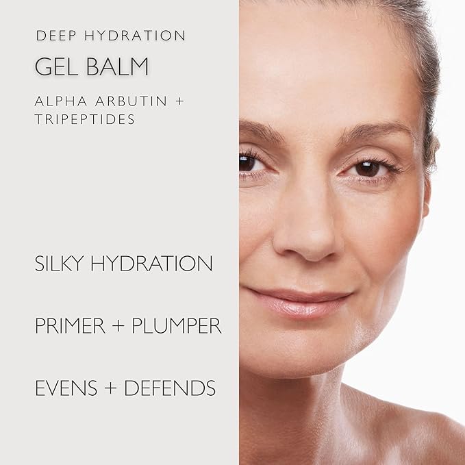 JustUs Skincare, Deep Hydration Gel Balm - Lightweight Daily Moisturizer for Face, primer + hydration, plumps, smooths + evens skin, with Alpha Arbutin, Tripeptides, Beta Glucan + Plum – 50ml / 1.67oz