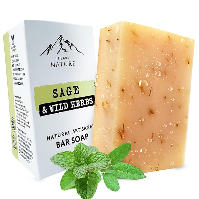 iHeart Fresh Soap Sage and Wild Herb - Long Lasting Rich Creamy Moisturizing Lather - Face & Body Wash for Men and Women - Large 6 Ounce