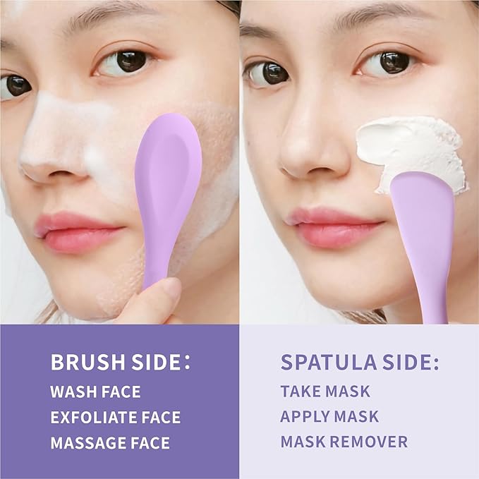 Silicone Face Scrubber, 2 in 1 Face Mask Brush, Pore Brush, Blackhead Remover, Facial Cleansing Brushes, Face Mask Applicator for Mud, Clay(Pink+Purple)