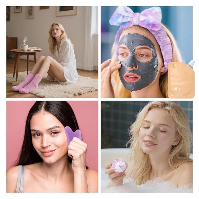 Face Sheet Masks Pack, 55 Pcs Skin Care Kit, Spa Kit Gift for Women, Real Deep Hydrogel Collagen Mask, Hyaluronic Acid Face Serum, Clay Mask, Gel Eye Mask, Lip Gloss, Christmas, Birthday, Anniversary