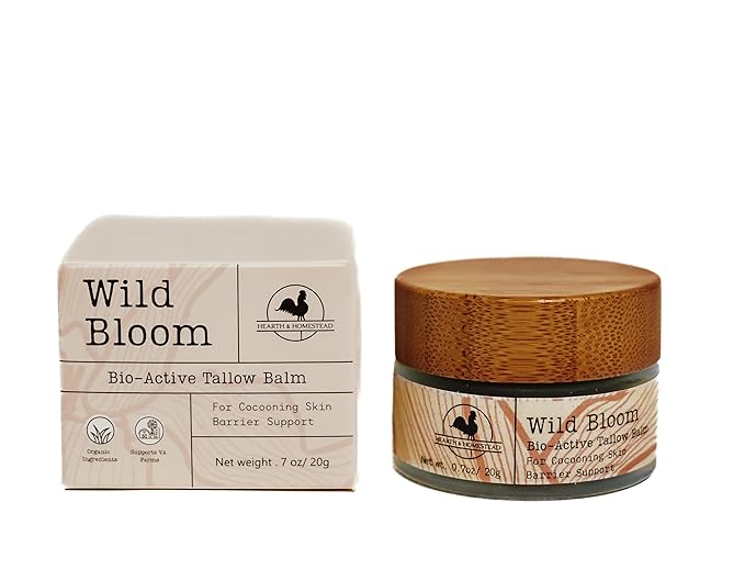 Hearth and Homestead: Handmade Wild Bloom Bio-Active Tallow Face Balm/Cream with Blue Tansy - Hydrate, Nourish, and Protect Skin - .7 oz