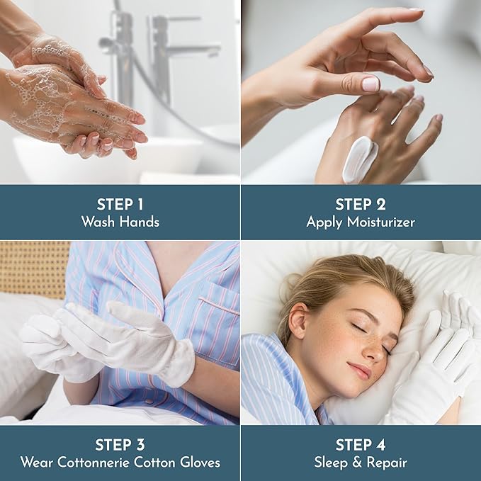 Cottonnerie Original Cotton Gloves for Dry Hands Sleeping, Moisturizing Gloves Overnight, Hand Moisturizer Gloves, Moisture Gloves for Dry Hands Overnight, Sleeping Gloves, Medium 8 Pairs