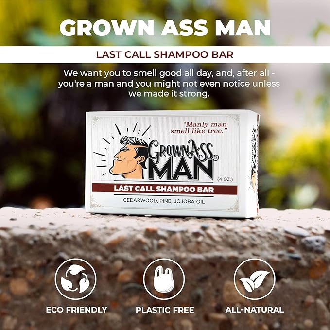 Grown Ass Man Co. Combo Packs - Solid Soap & Shampoo Bars Rich Lather with Natural Oils & Gentle Scrub for Men - Plastic Free & Eco-Friendly, Natural & Organic Deep Clean, 4oz Bars (Last Call 3-Pack)