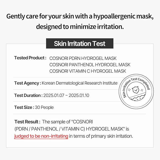 COSNORI Panthenol Hydrogel Mask [6 Pack] - Calming & Hydrating, Supports Skin Texture, Moisturizing, Skin Comfort, Korean Facial Mask for Sensitive Skin, 0.98 oz(28g)
