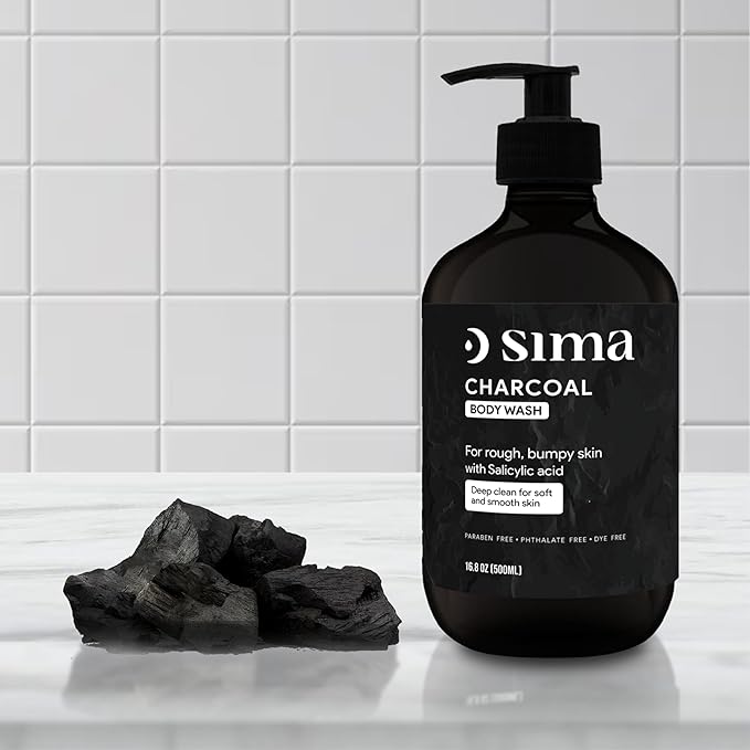 Sima - Charcoal Gentle Body Wash 500ml - With actrivated Charcoal and Salicylic acid. Ideal for sensitive skin. Free of Parabens and Dyes. Reduces acne and blackheads.
