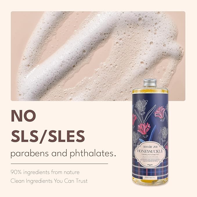 Foaming Hand Soap Refill Gift Set – Honeysuckle Scent – 3 Pack (1000ML Each) with Dispenser, Gentle & Moisturizing Plant-Based Formula – Bulk Refill Bottles for Bathroom & Kitchen Use