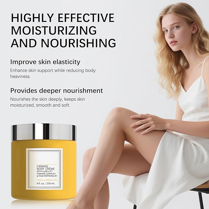 New Champagne Moisturizing Firming Body Creme for Hydrating, Skin Moisturizer Tightens, Hydrates Dry Skin on Arms, Legs, Belly & Neck - Day and Night - 1 Pack (Vanilla, 8 Fl Oz/236 ML)