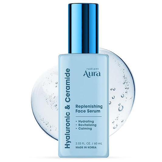 Facial Serum with Hyaluronic Acid & Ceramide - Dermatologist Tested Korean Serum for Glowing Skin - Hydrating, Calming & Skin Barrier Repair - Suitable for Sensitive Skin - 2 Fl. Oz