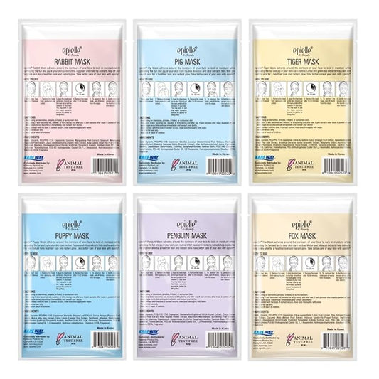 Epielle Animal Character Sheet Masks | Korean Beauty Masks for All Skin Types | Pack of 6 | Face Mask, Birthday Party Gift, Girls' Night, Spa Day, Spa Night | Korean Skincare, Spa Gifts for Women