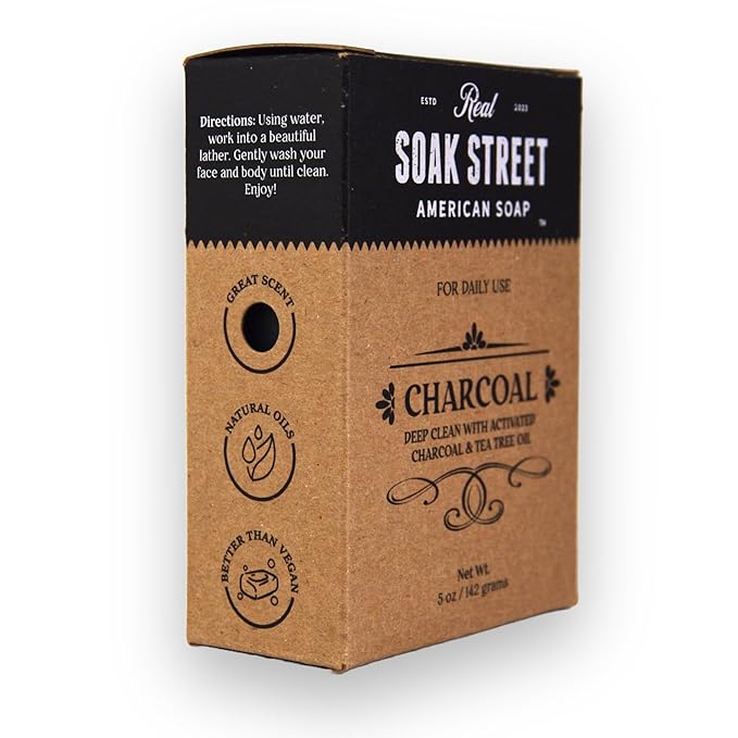 Real American Soap with Activated Charcoal & Tea Tree Oil (3 Pack) – Long-Lasting, Moisturizing Natural Bar Soap with Grass Fed Tallow, Gentle Conditioning Lard, & Coconut Oil – Daily Use