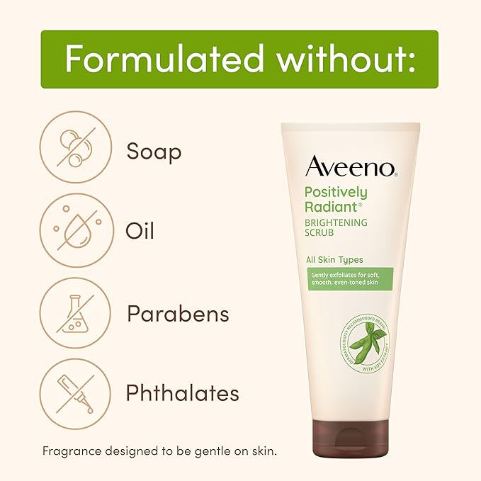 Aveeno Positively Radiant Skin Brightening Exfoliating Daily Facial Scrub, Gentle with Moisture-Rich Soy Extract, Helps Improve Skin Tone & Texture, Oil- & Soap-Free, Hypoallergenic, 5 oz