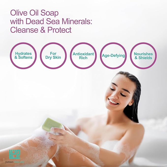 JUMAN Dead Sea Minerals Olive Oil Soap | Rich in Vitamin E | For Psoriasis, Eczema & Redness| Soap Bar for Sensitive Dry Skin| 4oz (Pack of 4)