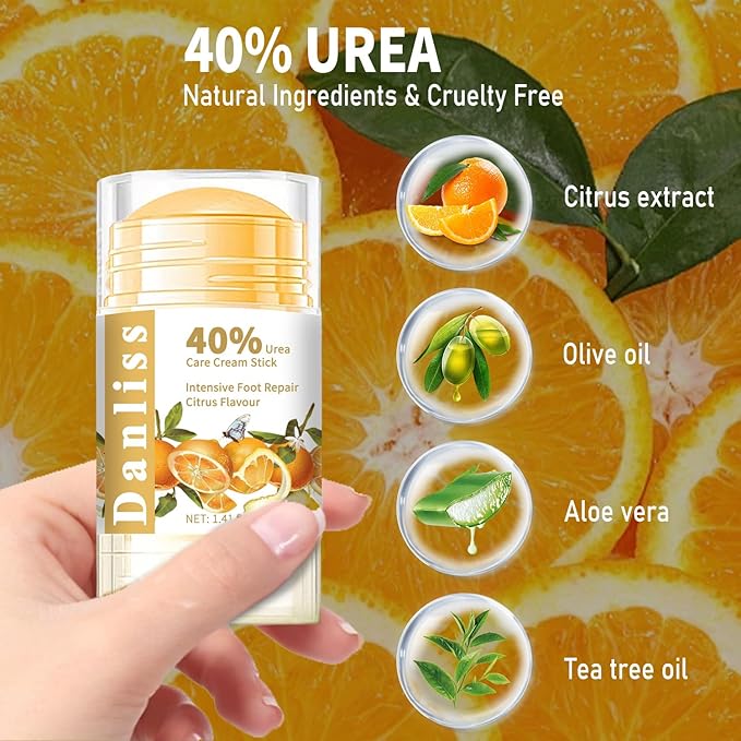 Urea Cream Stick 40 Percent, Heel Balm, Urea Hand Cream Stick and Foot Cream for Dry Cracked, Cracked Heel, Moisturizer for Dry Skin Care 1.41 Oz (Citrus Flavour)