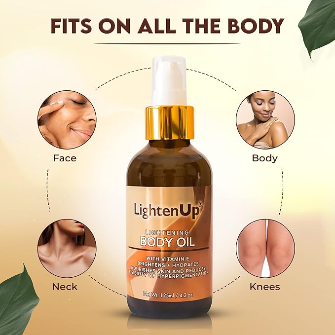 OMIC LightenUp, Skin Brightening Body Oil - 4.2 fl oz / 125 ml - Hyperpigmentation Body Seum, Dark Spot Remover, for Men and Women with Vitamin E, Shea Butter, Almond Oil