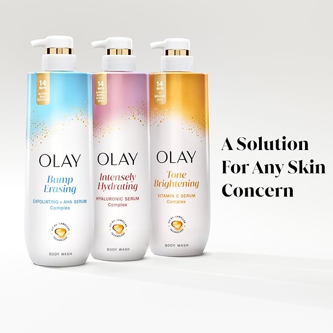 Olay Body Wash for Women, Intensely Hydrating, Hyaluronic Acid Serum Complex, Renews Moisture, Free of Parabens & Phthalates, Vitamin B3 Lameller Technology, For All Skin Types, 26 fl oz