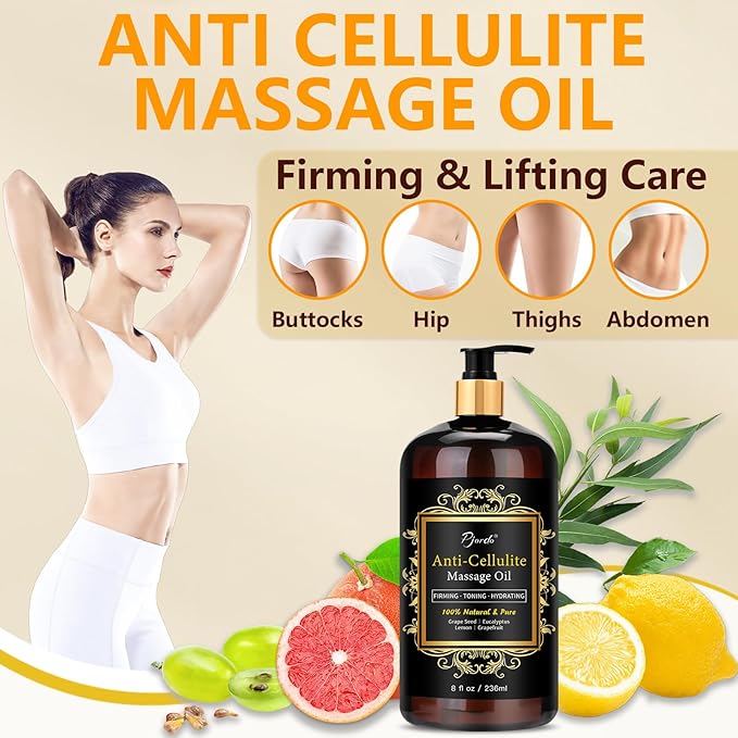 Anti Cellulite Massage Oil for Massage Therapy, 100% Natural & Pure Body Firming Oil for Reducing Cellulite, Firming & Moisturizing Skin, Fast Absorbing, Cellulite Remover for Leg & All Body