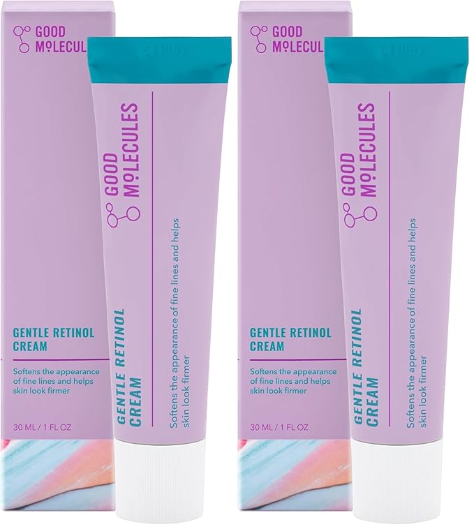 Good Molecules Gentle Retinol Cream - Retinol Night Cream for Collagen Production, Skin Tightening Recipe with Bakuchiol, Anti-Aging Skin Care For Face (Pack of 2)