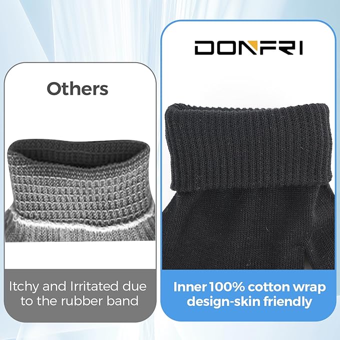 Donfri 2 Pairs Cotton Moisturizing Gloves Men Touchscreen Fingers for Eczema Dry Hands Hand Care Overnight Moisturizing (Large-Black)