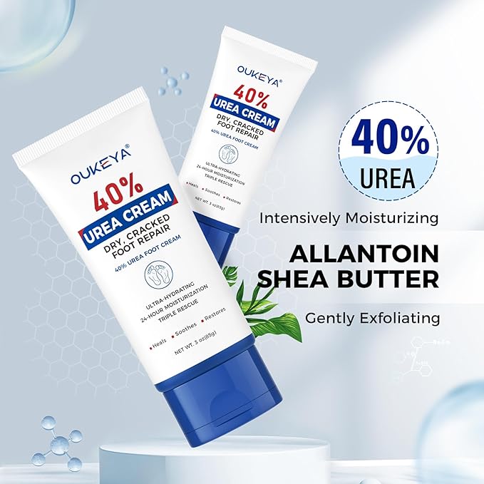 OUKEYA Urea Cream 40 Percent Tube 3 Oz, Foot & Hand Cream for Dry Cracked, 40 per Urea Lotion for Feet Maximum Strength