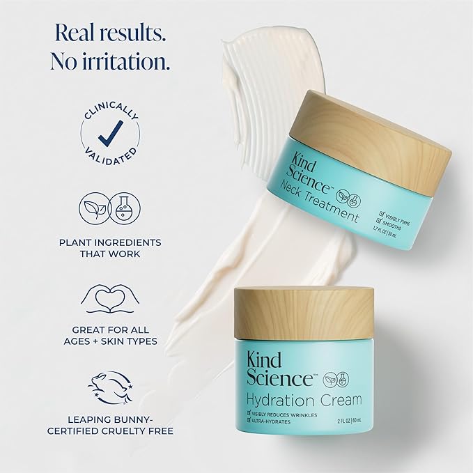 Kind Science by Ellen DeGeneres Face & Neck Duo - 2-Piece Skin Care Set with Hydration Cream Face Moisturizer & Neck Treatment for Firming & Tightening - Anti Aging, Visibly Reduces Wrinkles