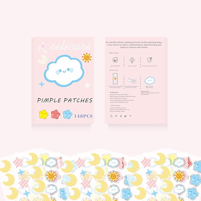 Pimple Patches,Pimple Patches for Face,Hydrocolloid Acne Patches, Pimple Patch Cute, Salicylic Acid &Tea Tree Oil,8 Unique Acne Patch Designs,148 Count