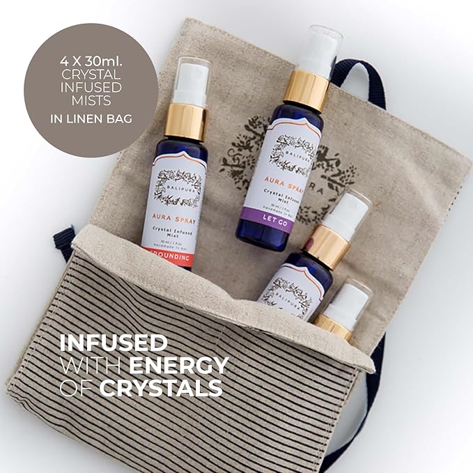 BALIPURA - 4 pc Variety Aura Cleansing Sprays Infused with Crystal - Organic Essential Oils - 30ml Each