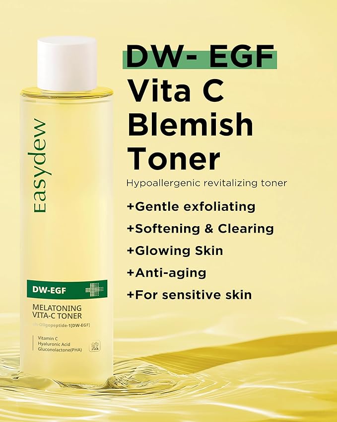 EASYDEW DW-EGF Peptide M Vita-C Toner – Revitalizing Exfoliating Hydrating Toner for Sensitive Skin with Glutathione, Vitamin C, Niacinamide and PHA - Skin Softening & Clearing Booster, 5.07 fl.oz.