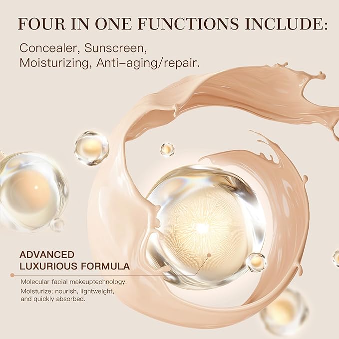 4-in-1 Tinted Moisturizer With SPF50，Anti-Aging，Against UVA and UVB，Bio Mimic Foundation，Suitable for Sensitive Skin,Simple and Easy