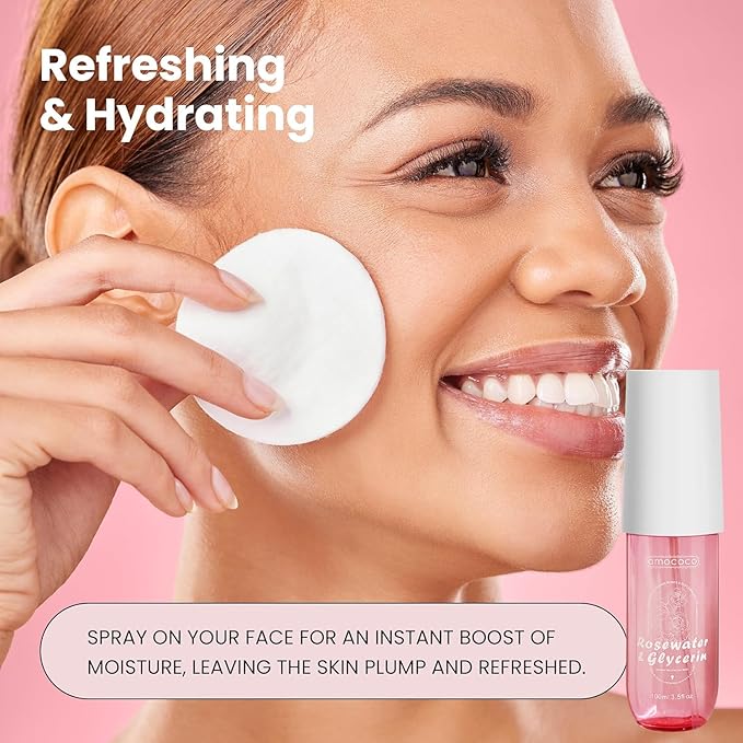 Rosewater Facial Mist 3.5fl oz, Hydrating Toner with Hyaluronic Acid & Damask Rose Oil, Purified Water, Glycerin, for All Skin Types, Sensitive Skin