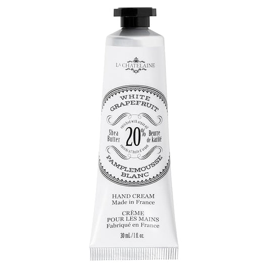La Chatelaine 20% Shea Butter Hand Cream Travel Size, Organic Argan Oil, Moisturizing, Nourishing, Repairing, Extra-Rich Hand Lotion, Made in France, Paraben Free, 1 oz / 30ml (White Grapefruit)