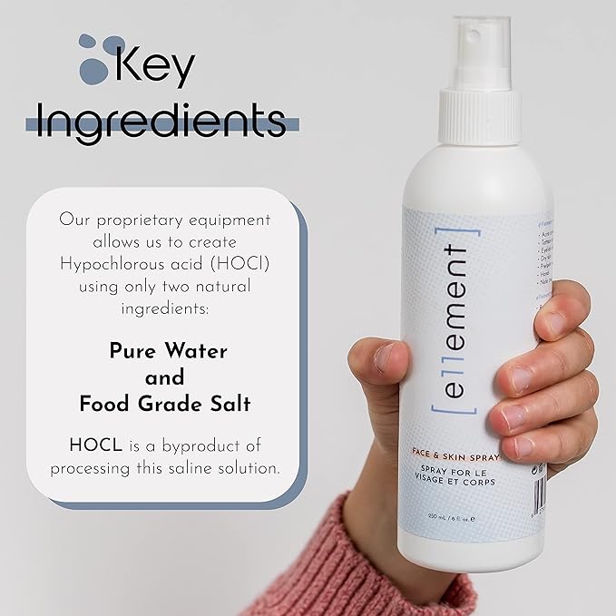 e11ement - Hypochlorous Acid Face and Skin Spray - HOCL- Safe for use on Acne Prone Skin - Eczema - Dry Scalp - Post Procedure -Toner - Eye Lash Cleanser - Face and Hand Cleanser (Small 2 oz.)