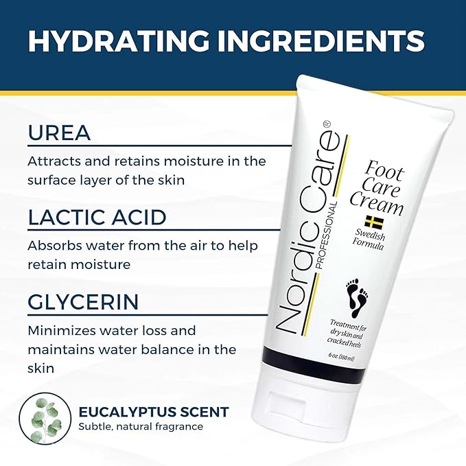 Nordic Care Foot Care Cream - Intensive Repair Foot Cream With Urea & Eucalyptus Oil for Cracked Heels, Foot Care Cream Provides Deep Hydration & Prevent Further Cracking | (6 Ounce, Pack of 1)