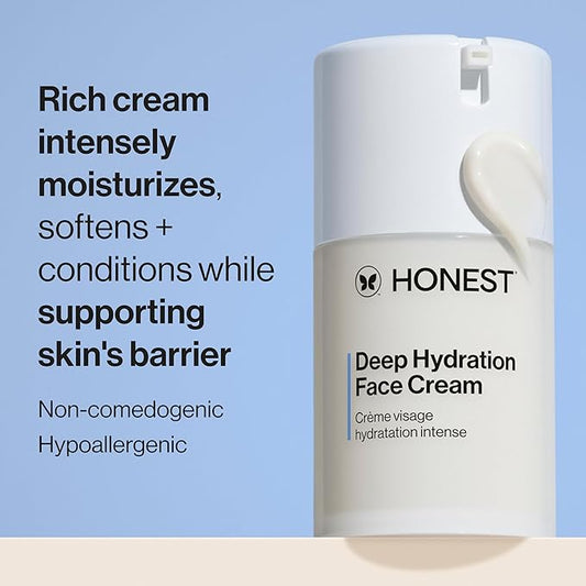 Honest Beauty Deep Hydration Face Cream for Dry Skin | Hydrates + Supports Natural Moisture Barrier | Hypoallergenic + Gentle for Sensitive Skin | 1.7 fl oz