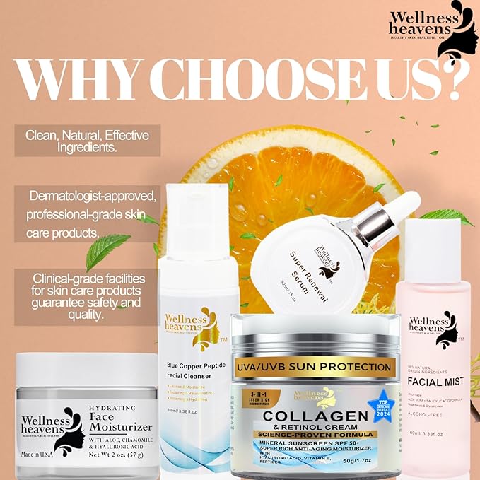 Daily Face Moisturizer with SPF 50 - Retinol, Hyaluronic Acid & Collagen with Age-Defying, Lift & Firm Cream and Sun Protection - Day & Night Repair Moisturizing Anti-Aging Sunscreen Lotion | 1.7oz