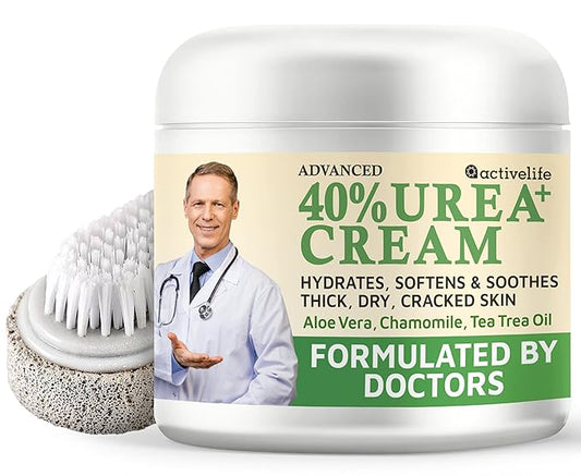 Urea Cream 40 Percent for Feet, Formulated by Doctors, Foot Cream for Dry Cracked Heels, Foot Callus Remover, Rehydrates Dry, Rough, Dead Skin on the Feet, Hands, and Elbows, Free Pumice