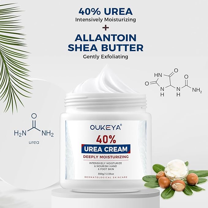 OUKEYA Urea Cream 40 Percent, Foot & Hand Cream for Dry Cracked, Urea Lotion for Feet Maximum Strength(12.35Oz X 2 Packs)