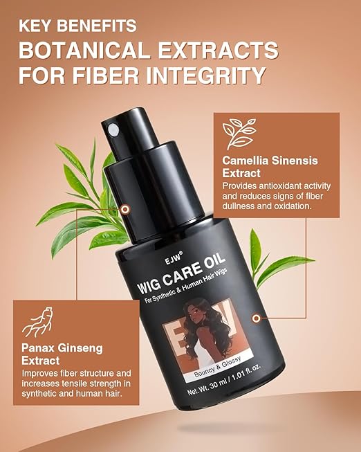 EJW Wig Treatment Oil Spray – Argan, Coconut & Jojoba Blend – Anti-Frizz Serum for Synthetic & Human Hair Wigs – Smooths, Adds Shine & Extends Wig Life – 1.01 fl. oz