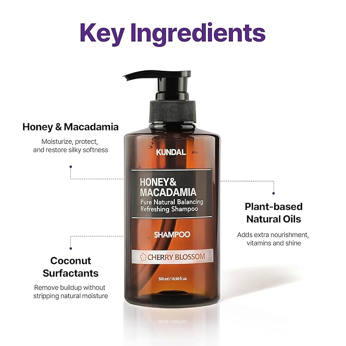 KUNDAL Honey&Macadamia Hydro-Intensive Moisture Premium Nature Hair Shampoo [Blackberry Bay] Sulfate Free, Macadamia Oil for Damaged Hiar care, Deep Clean & Hydration 1,000ml (300ml x2ea)