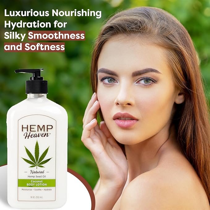 Hemp Heaven Lotion - Moisturizing Body Lotion with Natural Hemp Seed Oil & Coconut Bliss Scent, 18 oz, Paraben-Free Hemp Lotion for Women & Men, Made in USA, Soothes & Nourishes