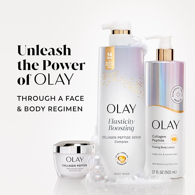 Olay Body Wash for Women, Elasticity Boosting, Collagen Peptide Serum Complex, Renews Moisture, Free of Parabens & Phthalates, Vitamin B3 Lameller Technology, For All Skin Types, 20 fl oz (Pack of 4)