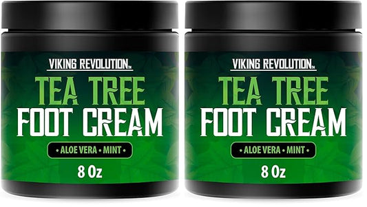 Viking Revolution Tea Tree Foot Cream for Dry Cracked Heels - Foot Balm For Cracked Feet - Dry Feet Repairing Cream with Aloe Vera and Mint (8oz) (Pack of 2)